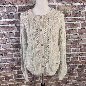 Orvis Women's Silk Cotton Cable Knit Button Cardigan Sweater Cream Cottagecore